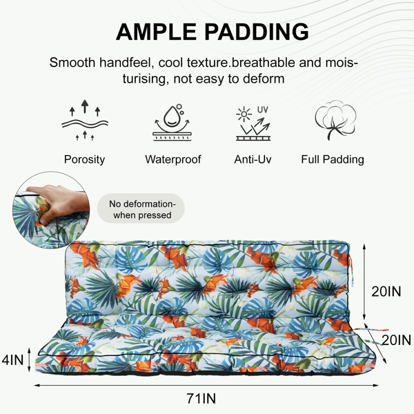 Waterproof Outdoor Swing Cushion 70-Inch Replacement with Backrest & Ties - 4-Inch Thick Patio Seat Pad for Garden & Backyard