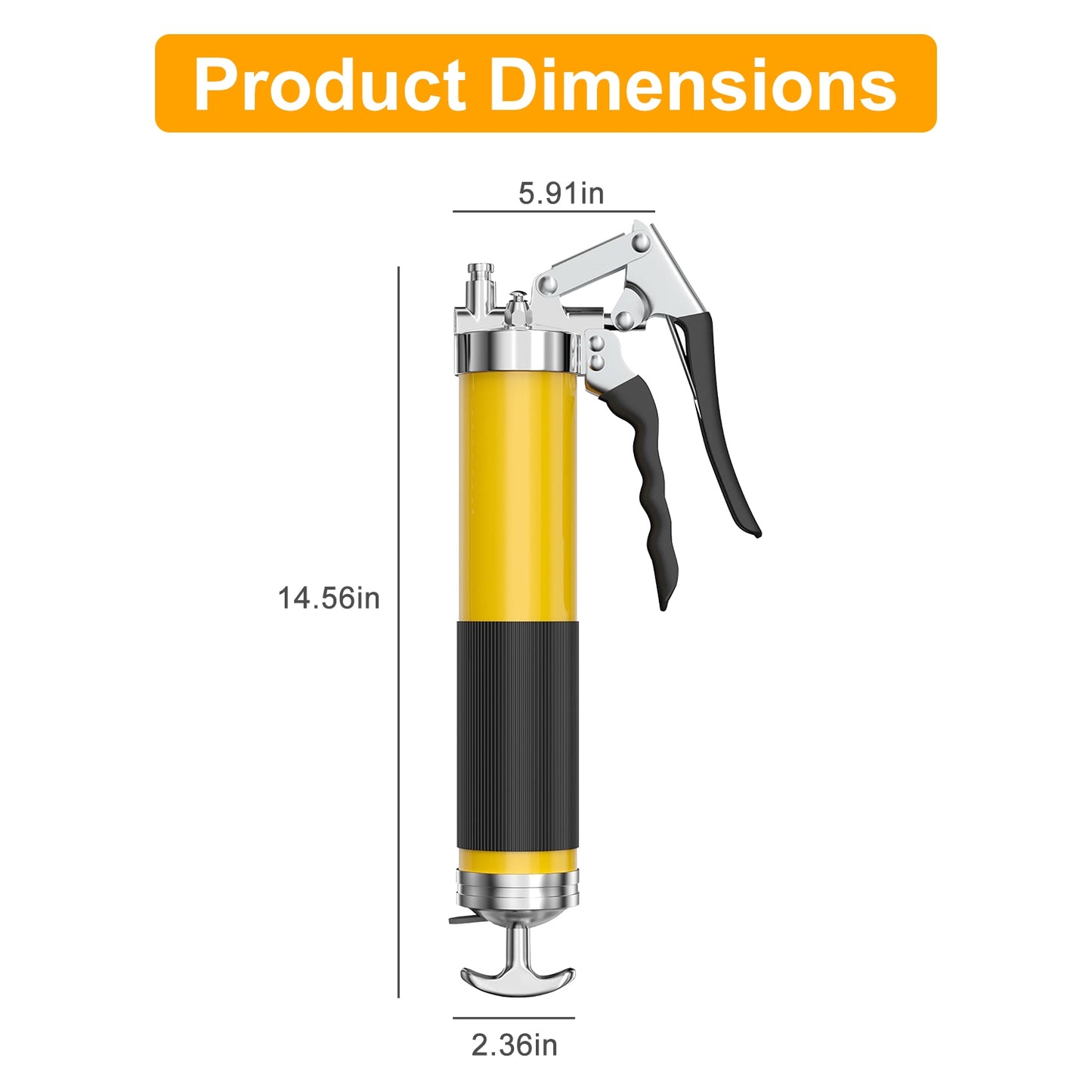 High Pressure Grease Gun Kit 7000 PSI with Flex Hose & Nozzles - 14oz