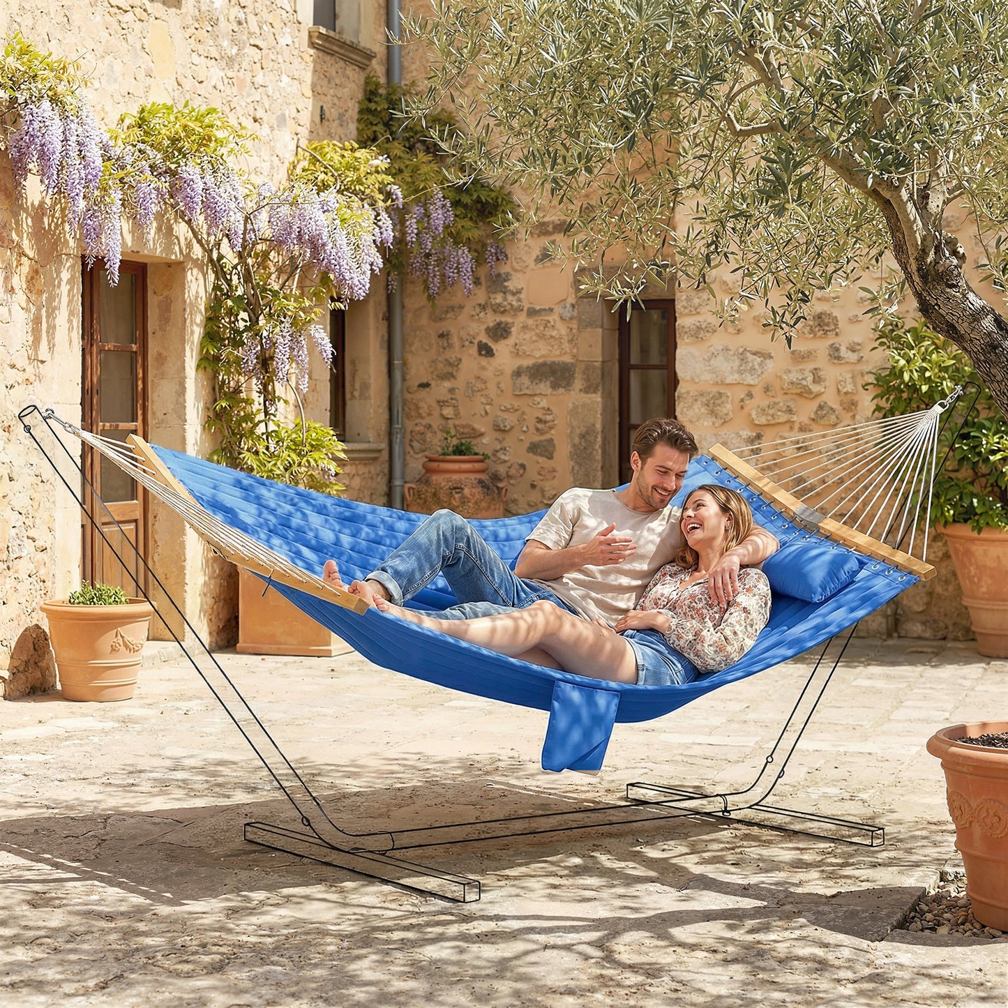 Double Hammock for 2 with Pillow & Pad - Navy Blue, 440 lbs Capacity