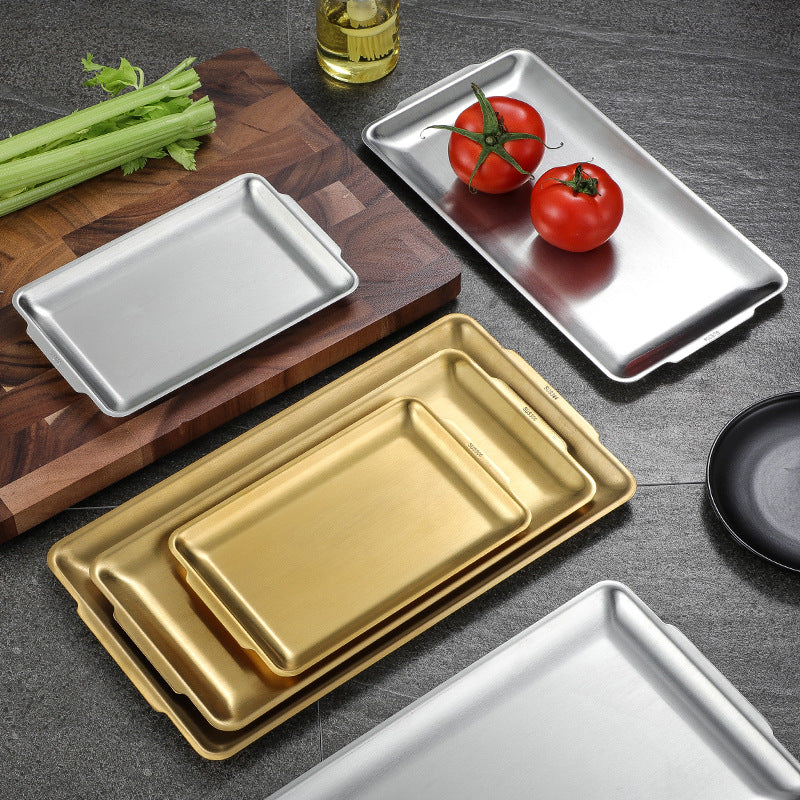 Stainless Steel Rectangular Plate for Korean Barbecue & Food Storage, Durable Tray