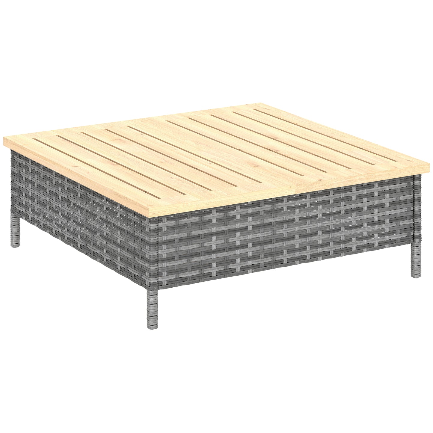 Outdoor Side Table with Gray PE Rattan & Fir Wood Top