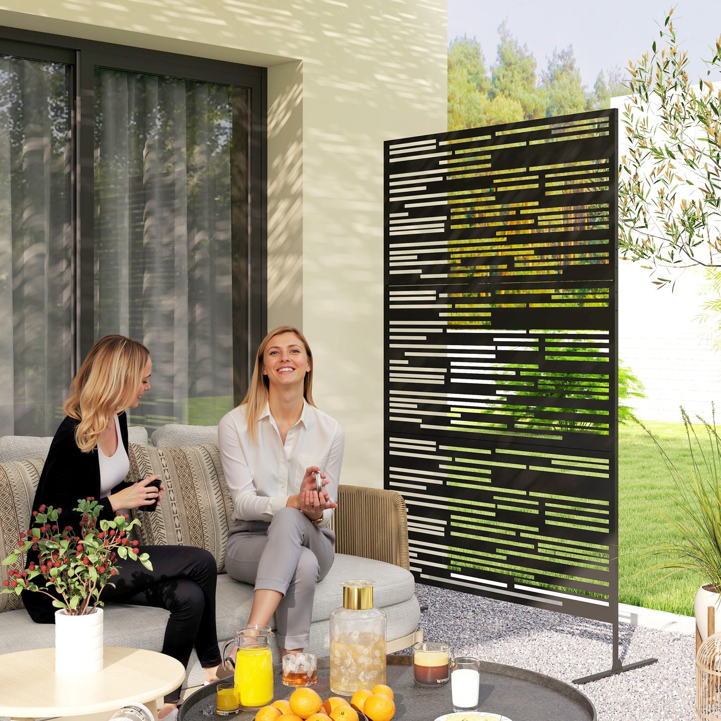 Metal Outdoor Privacy Screen - 78" H x 48" W - Black