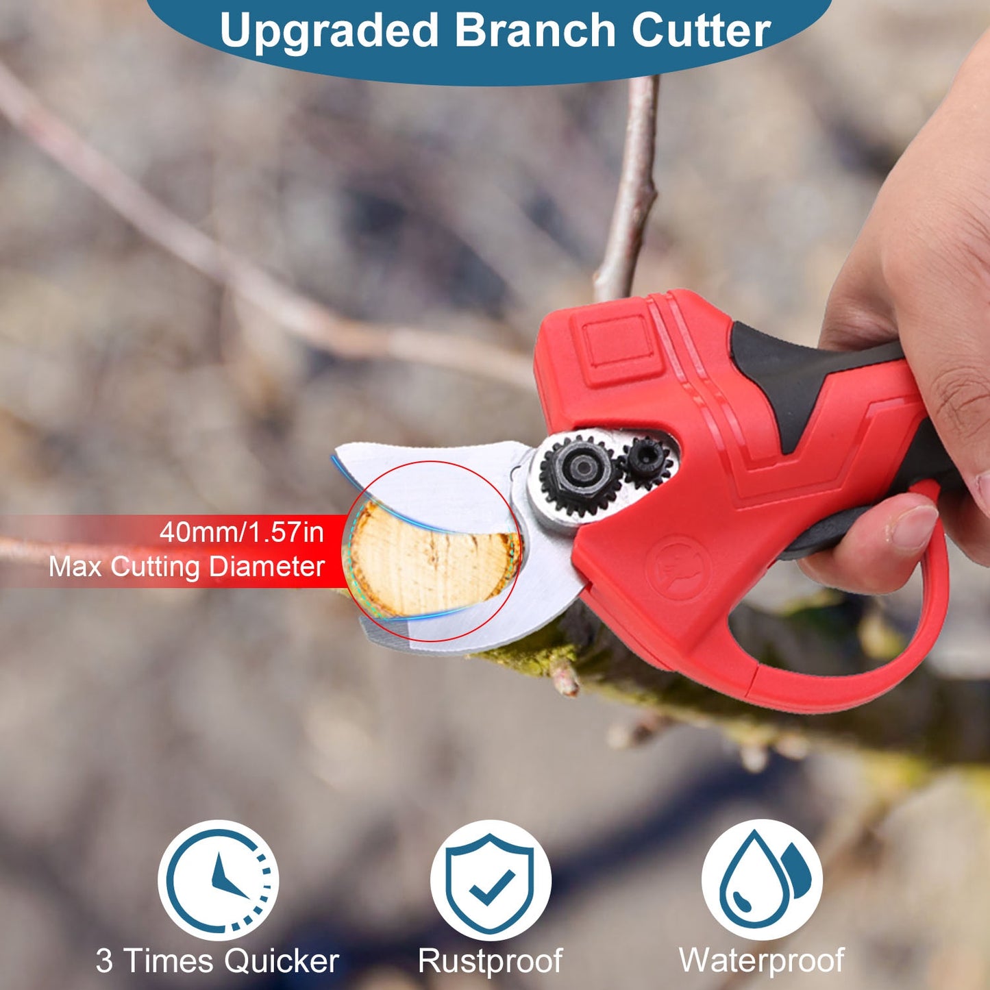 Cordless Electric Pruning Shears 40mm Branch Cutter with 2 Batteries & Carry Box
