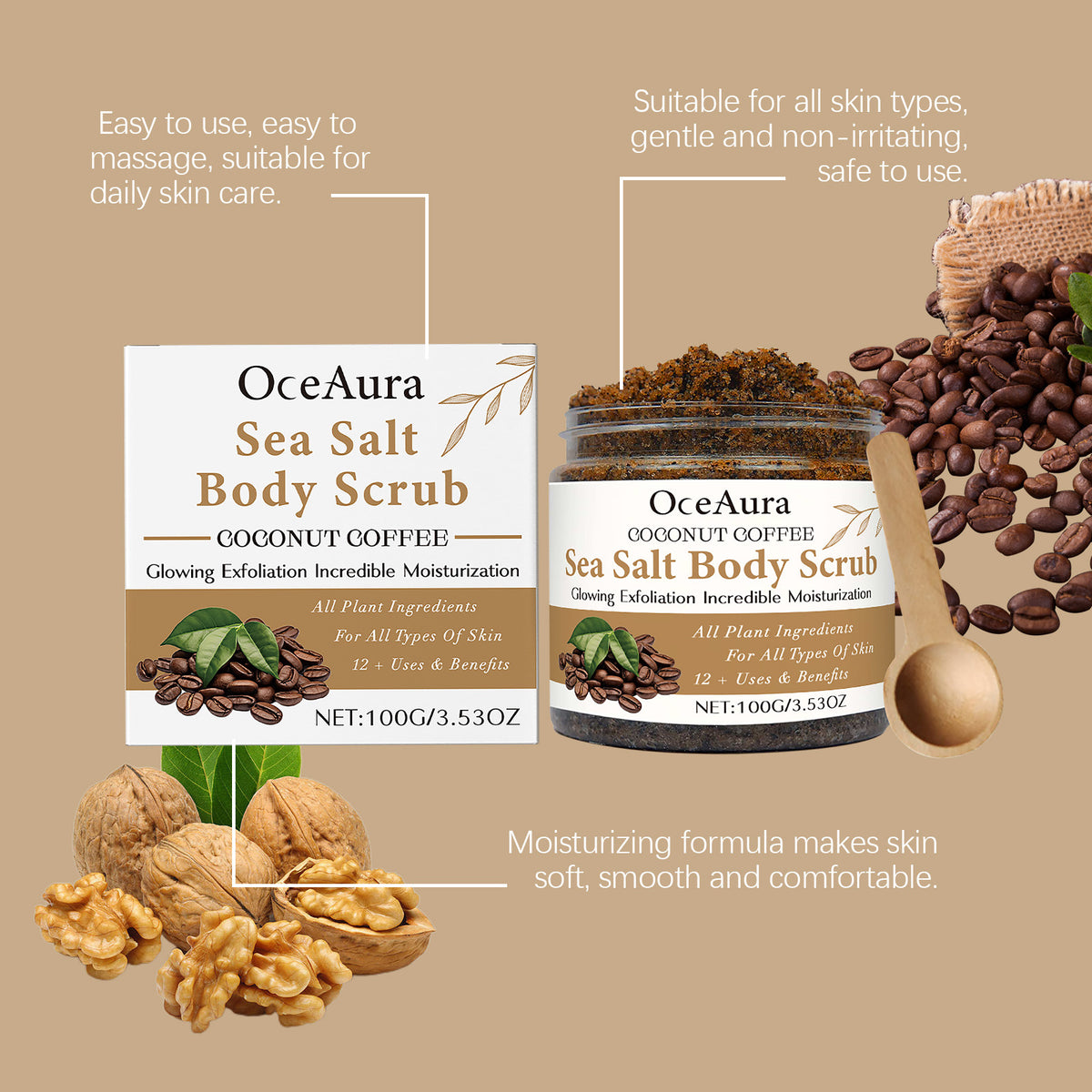 Coconut Coffee Body Scrub Cream Mild Exfoliating Dead Skin