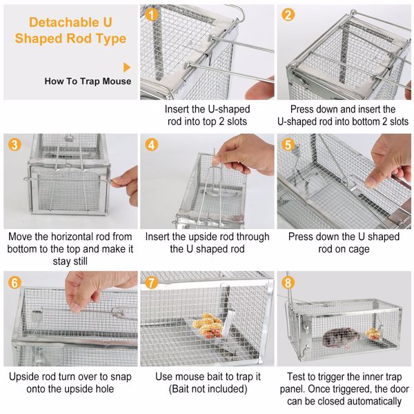 Galvanized Steel Humane Mouse Trap with Gravity Lock - Indoor Outdoor Bait Catcher