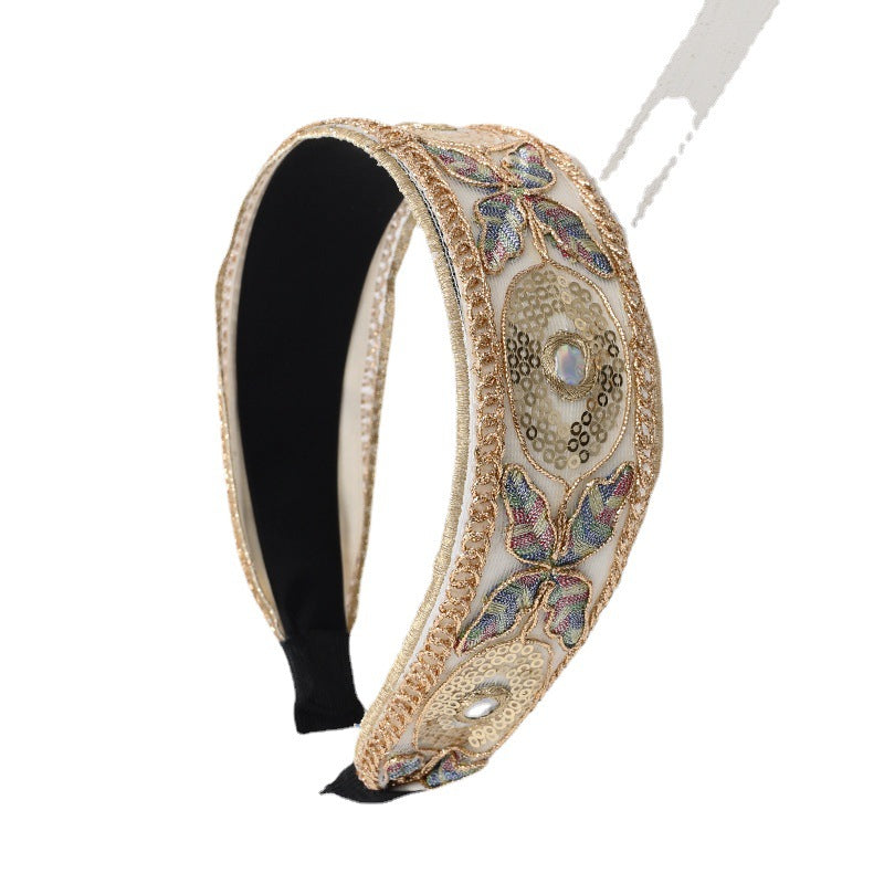 Vintage Butterfly Sequins Wide Edge Hair Band - Elegant Hair Accessories