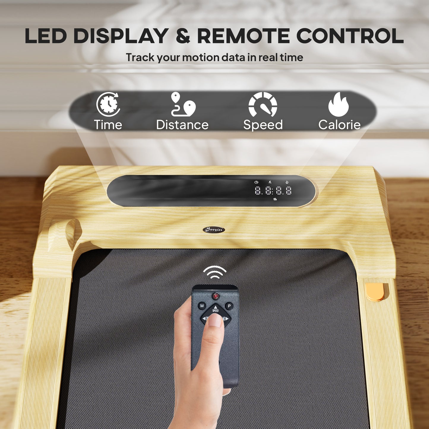 Under Desk Treadmill with Remote Control and LED Display - Natural Wood