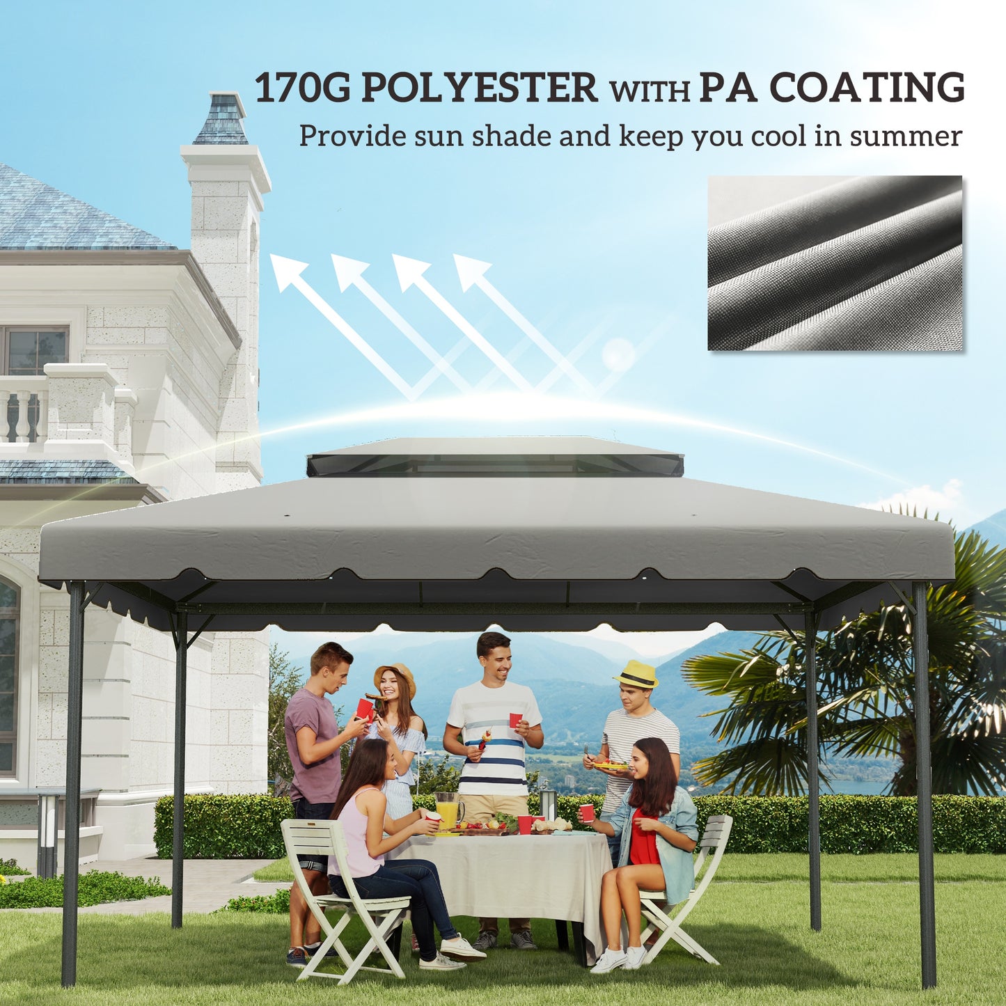 Replacement Canopy for 13 x 10 Gazebo - Light Gray, Double Vented Roof