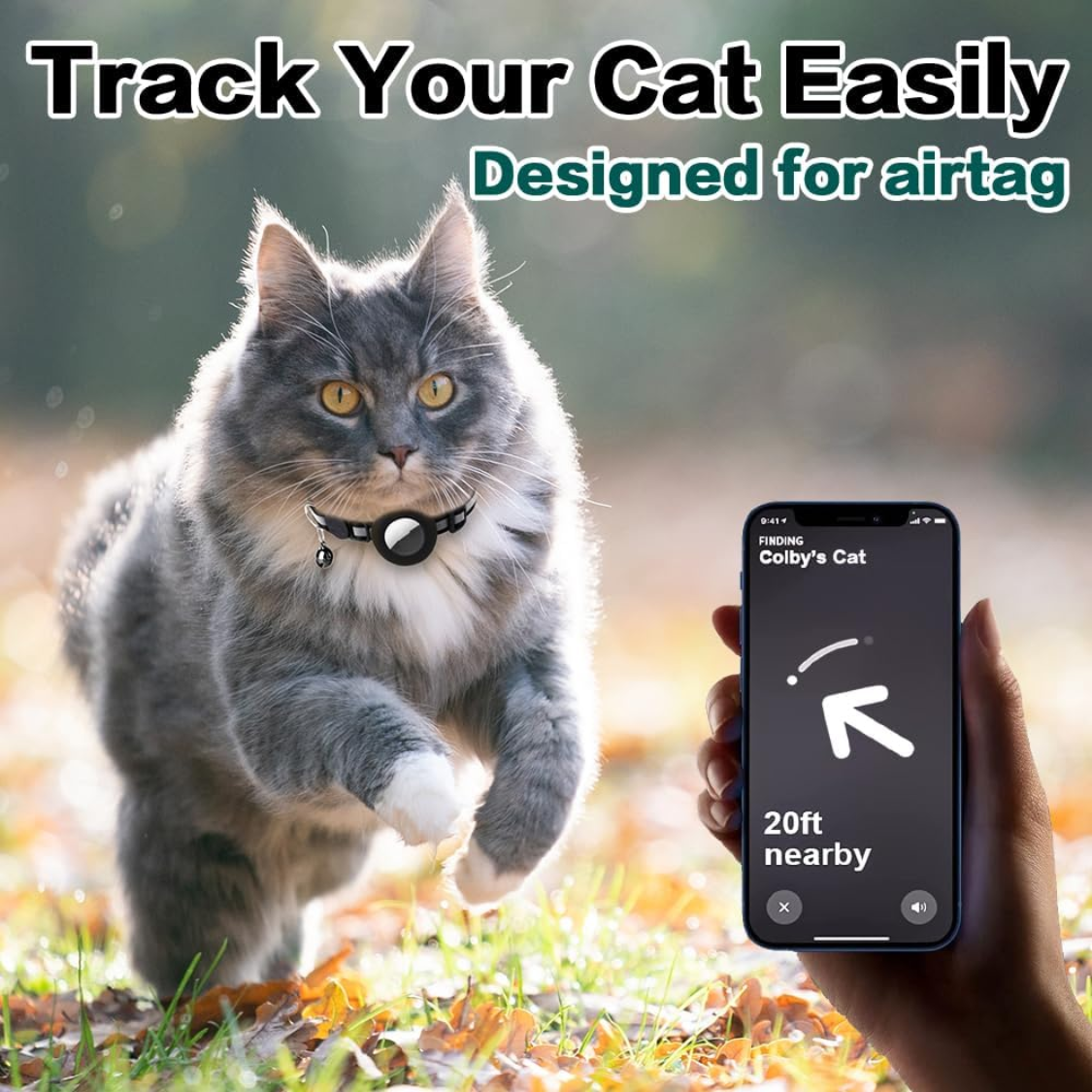 Reflective Cat Collar with AirTag Holder Breakaway Safety Buckle Adjustable