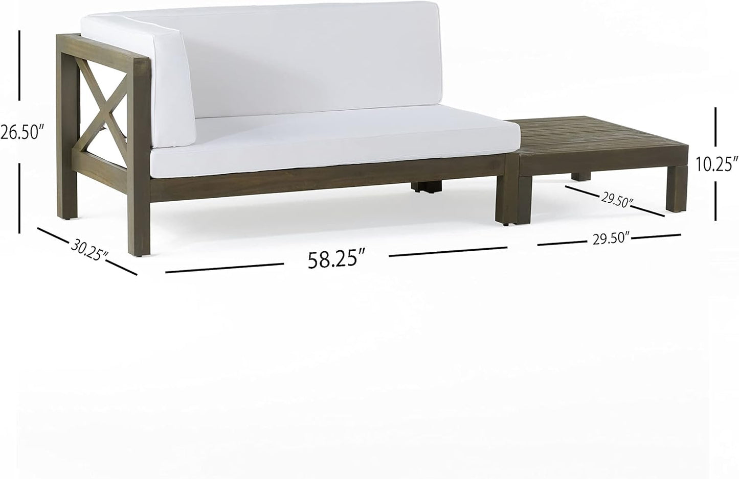 Acacia Wood X-Back Corner Bench with Coffee Table - White