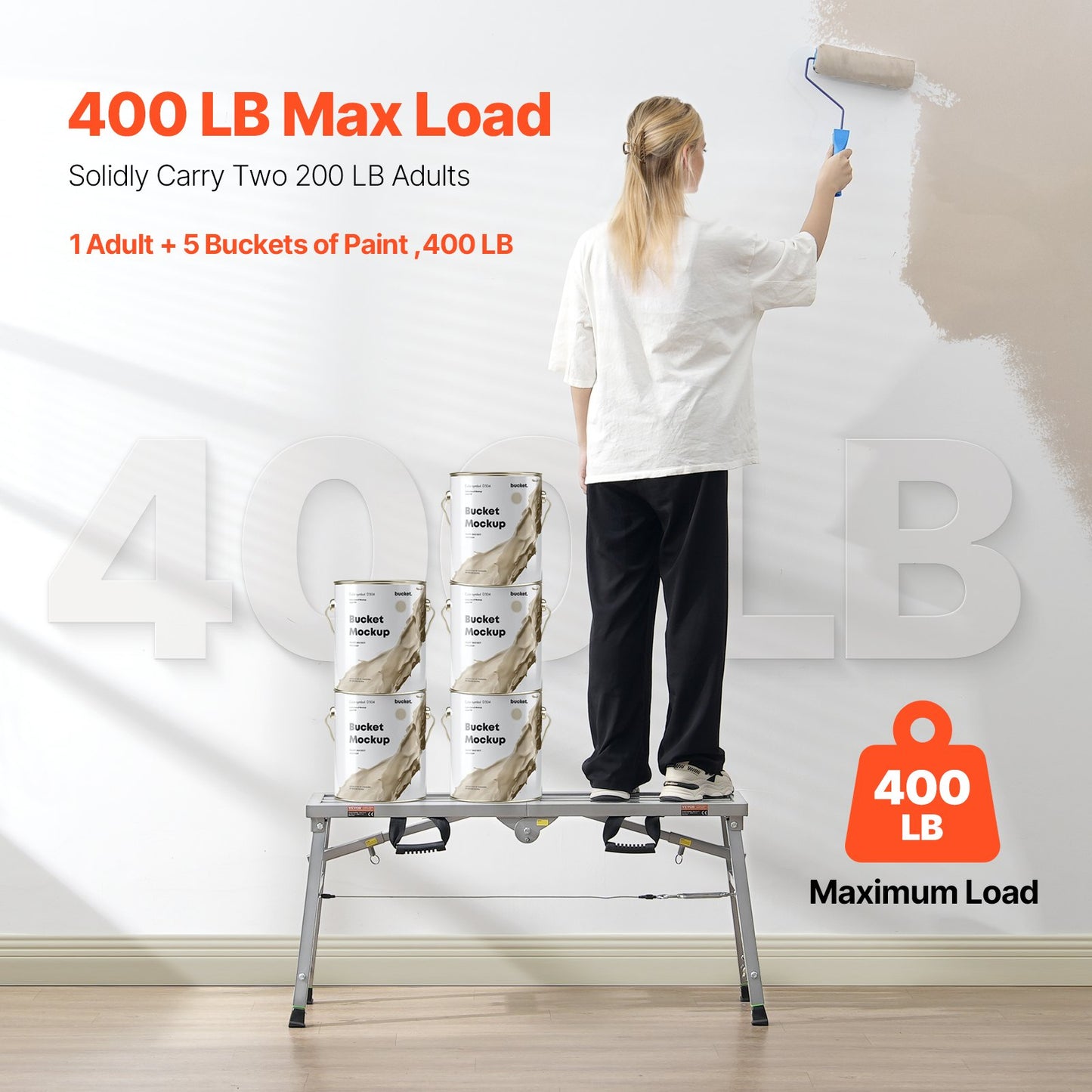 Adjustable Height Portable Work Platform with 400 lb Load Capacity - Silver