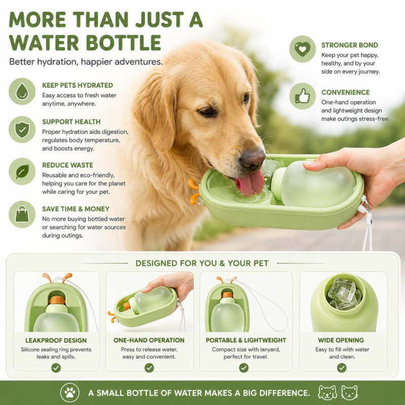Portable Pet Water Bottle with Antlers, Leakproof Travel Cup for Dogs & Cats