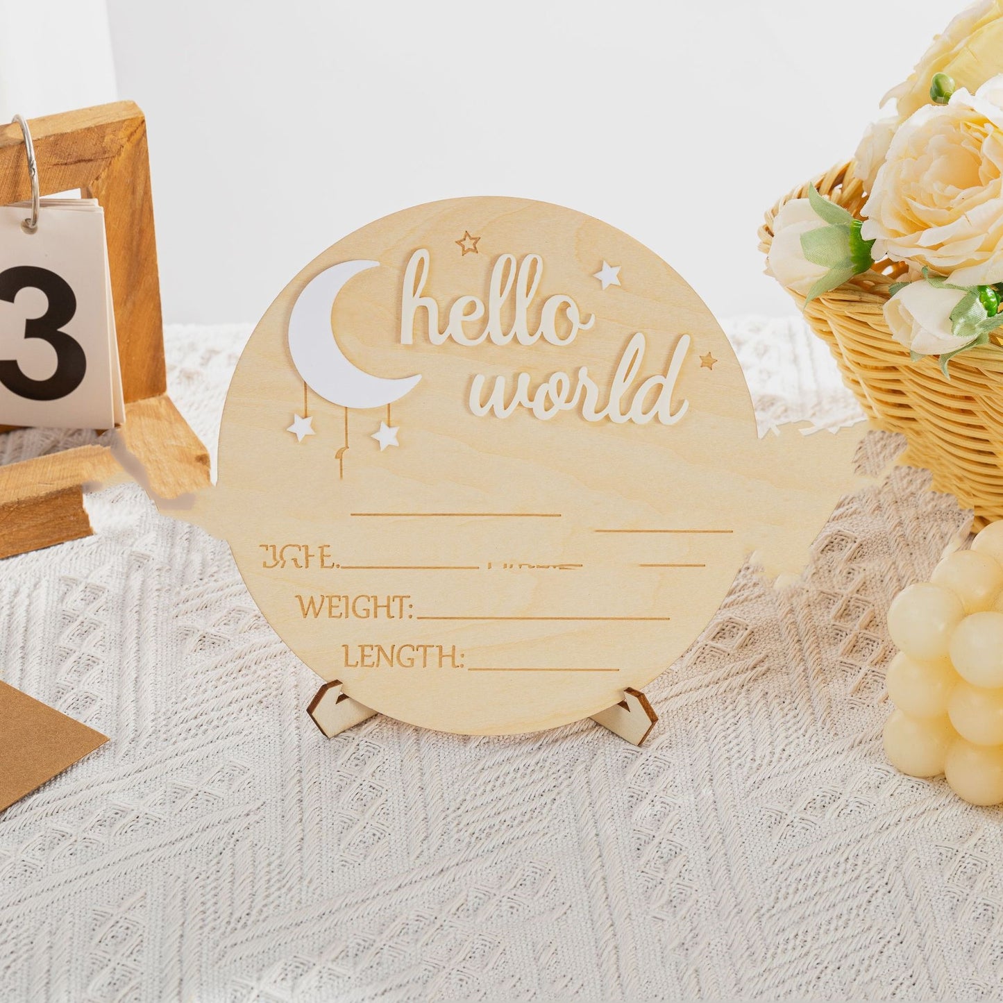 Hello World Baby Photo Props - Wooden Decor for Baby Photos - 15cm