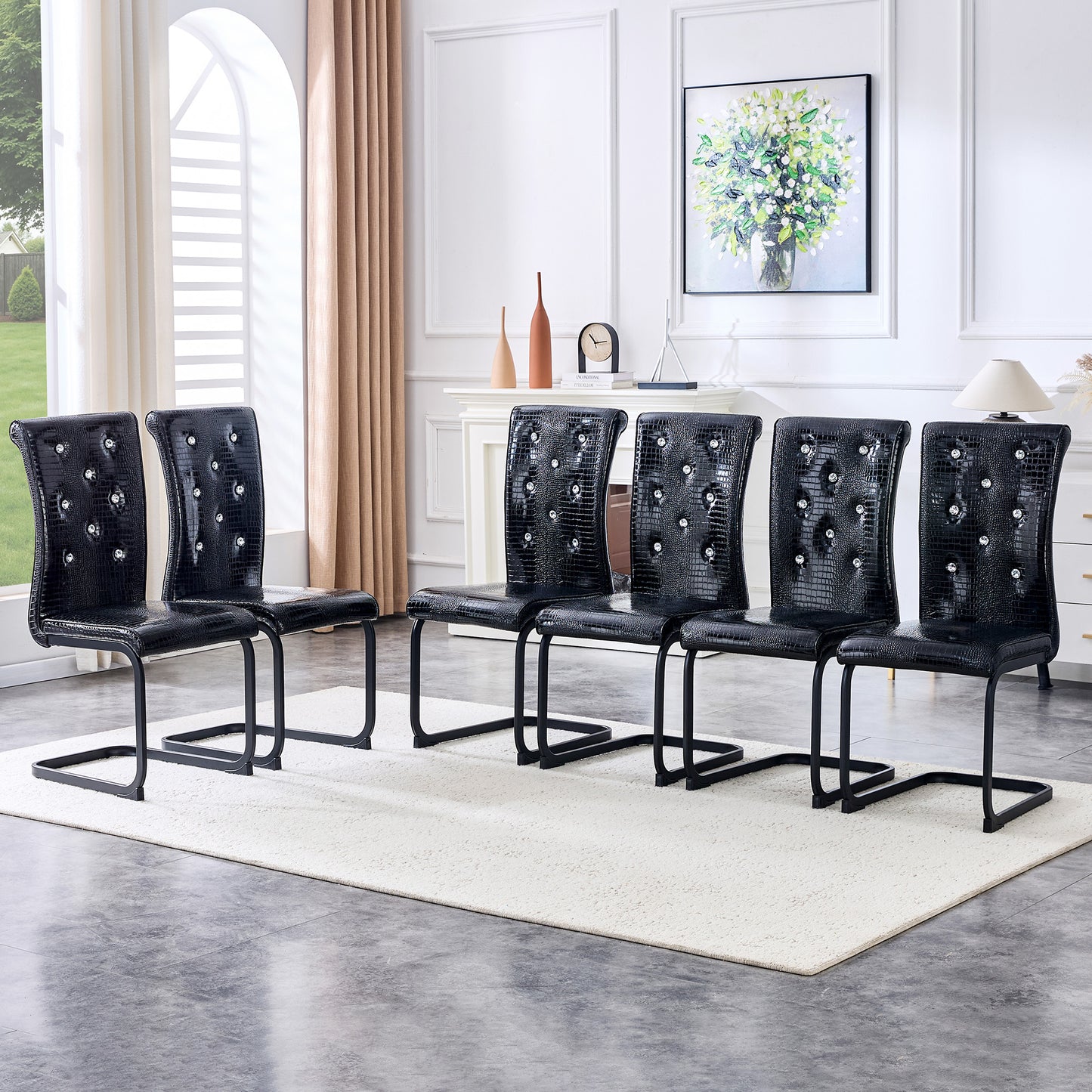 Set Of 2,Retro Alligator Skin Upholstered Dining Chairs,with Crystal