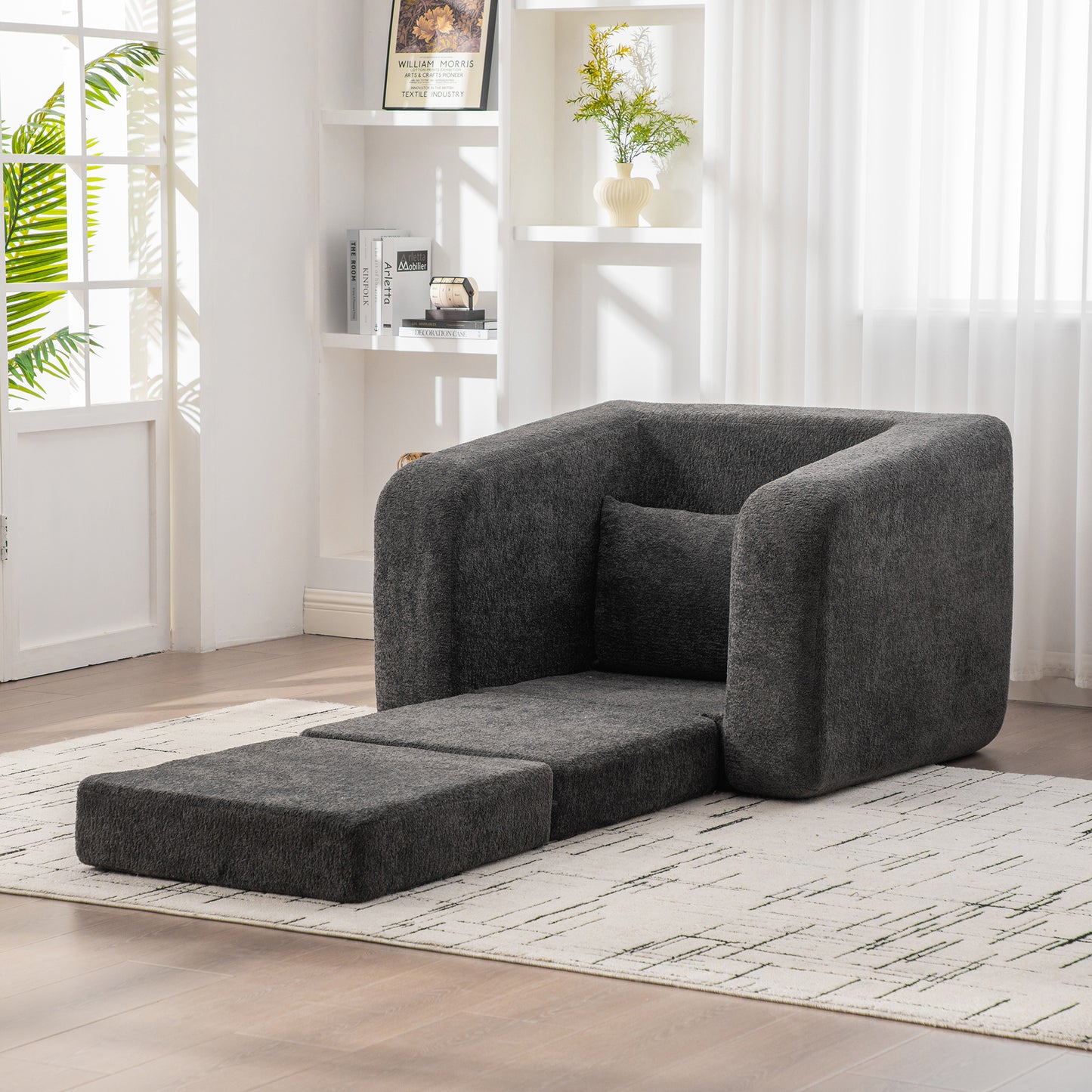 2-Piece Convertible Chenille Sofa Bed Set - Gray