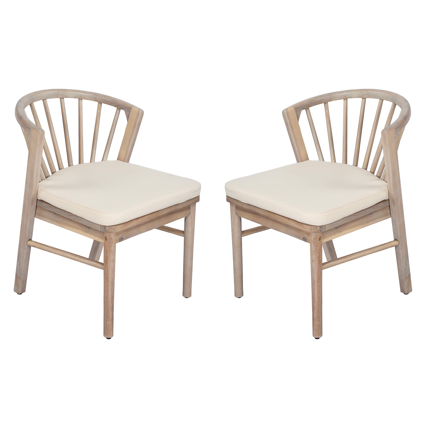 Acacia Wood Outdoor Dining Chairs Set of 2 with Cream Cushions