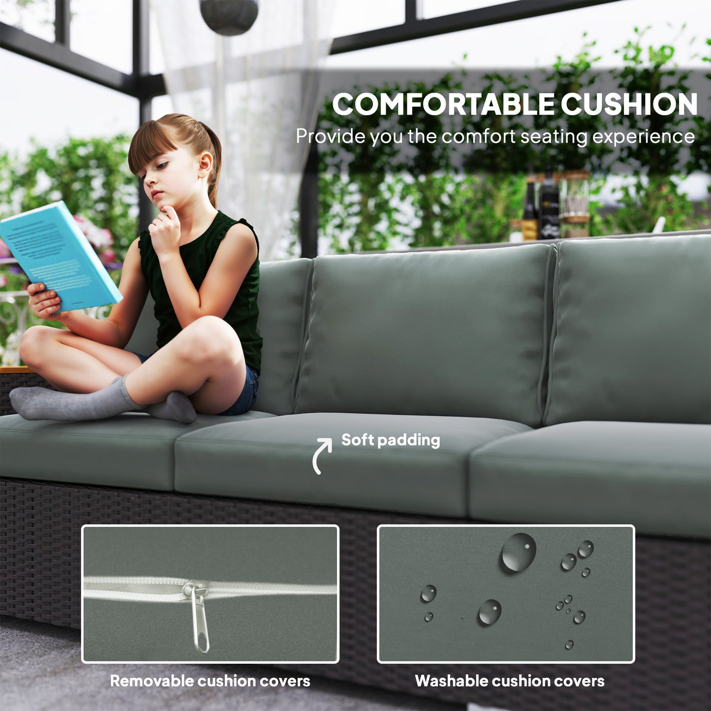 3-Seat Outdoor Sofa - PE Wicker Couch with 4" Cushions, Dark Gray