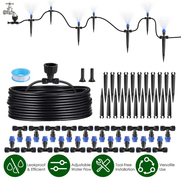 Complete Garden Drip Irrigation System Kit 75FT with Adjustable Nozzles