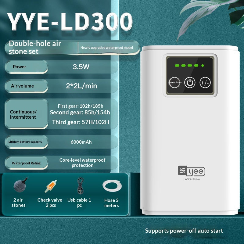 Outdoor Aquarium Oxygen Pump with Automatic Restart - USB Rechargeable