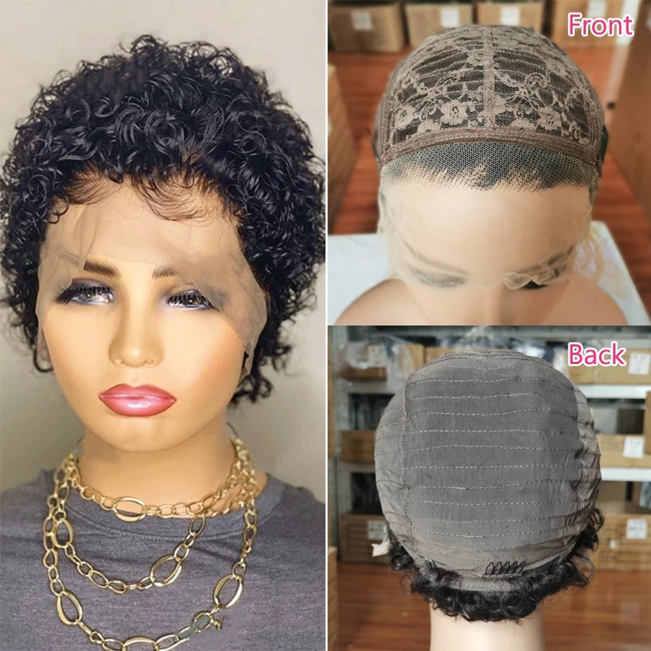 Lace Pixie Wig - Short Hair, Hand-Woven