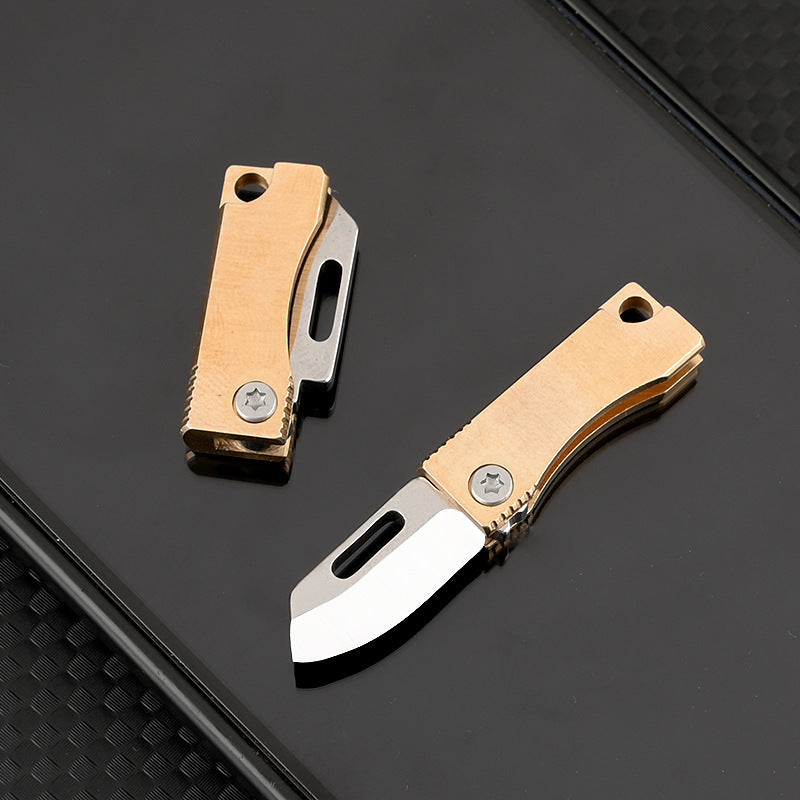 Mini Folding Knife with Brass Handle - Portable Keychain Knife