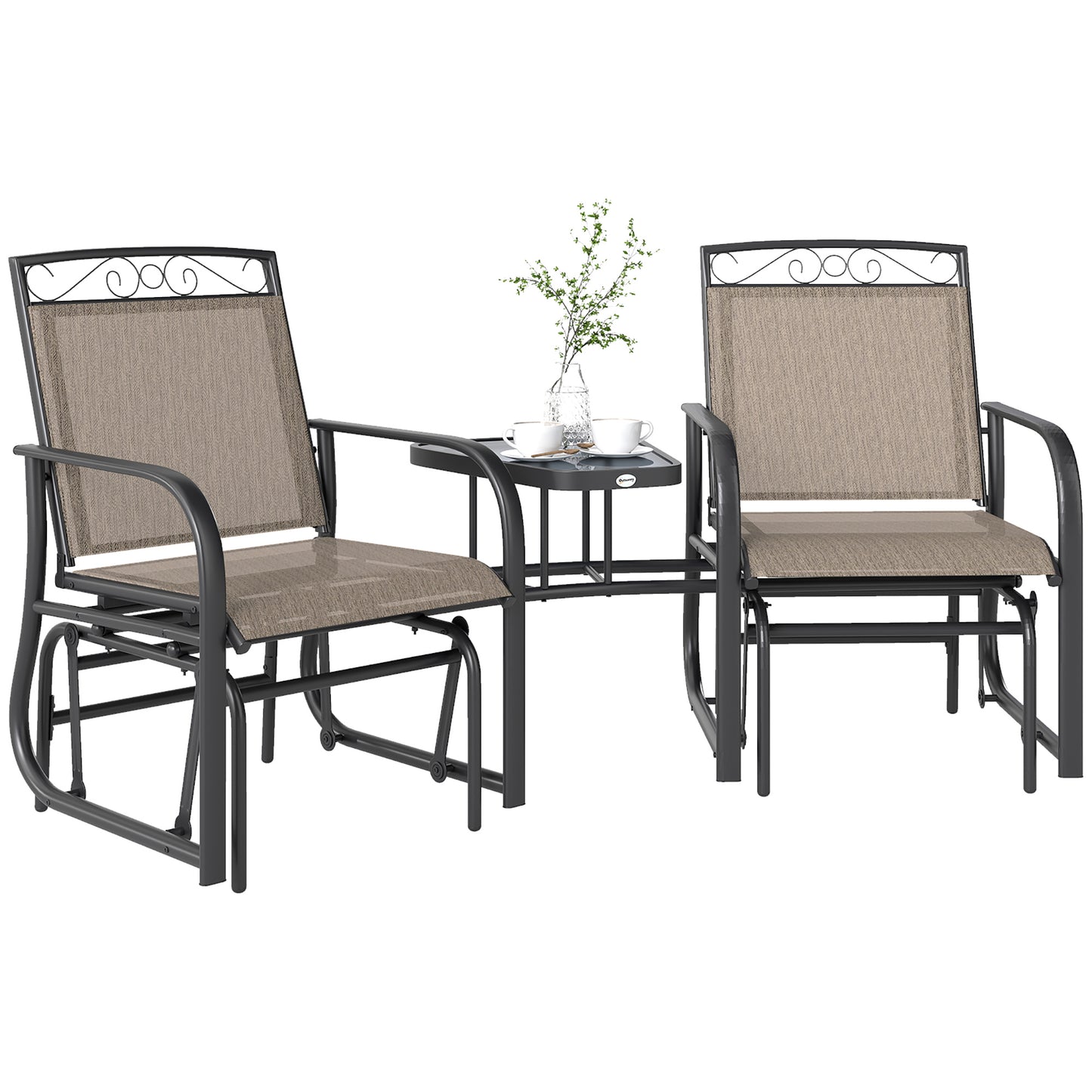 Outdoor Glider Chairs with Coffee Table - Brown 2-Seater Rocking Chair