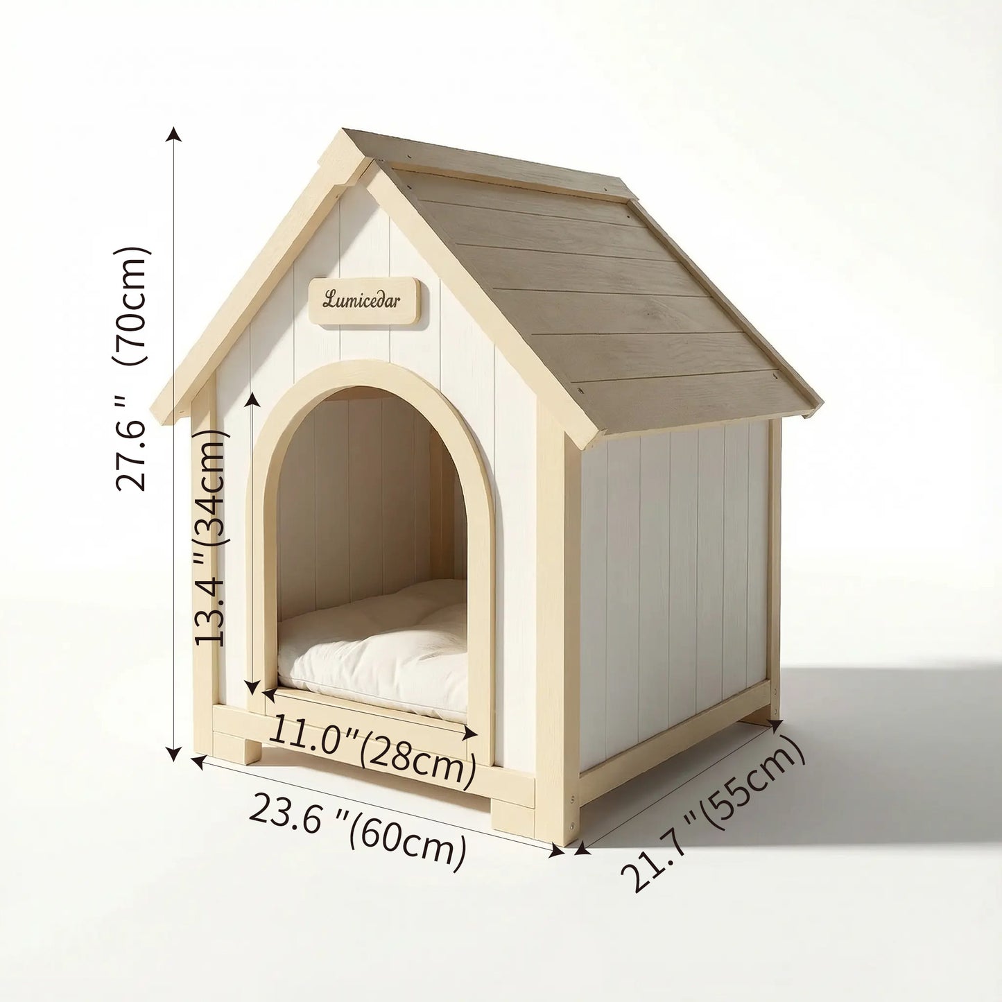 Indoor Wooden Dog House with EVA Cushion - Small Pet Shelter in Creamy White