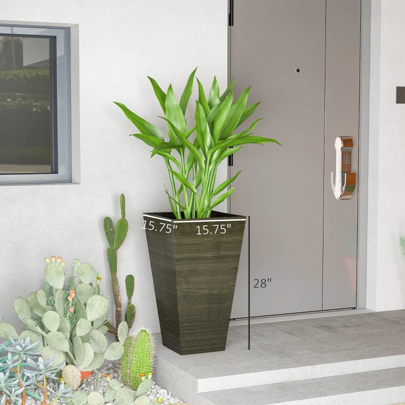 Tall Outdoor Planters Set of 3 - Self-Draining Faux Wood Style Gardening Pots