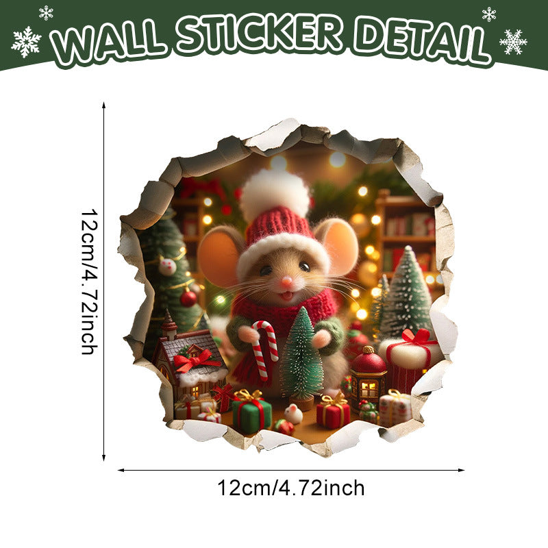 Christmas Cartoon Animal Mouse Hole Wall Sticker - Festive Decor for Home & Garden