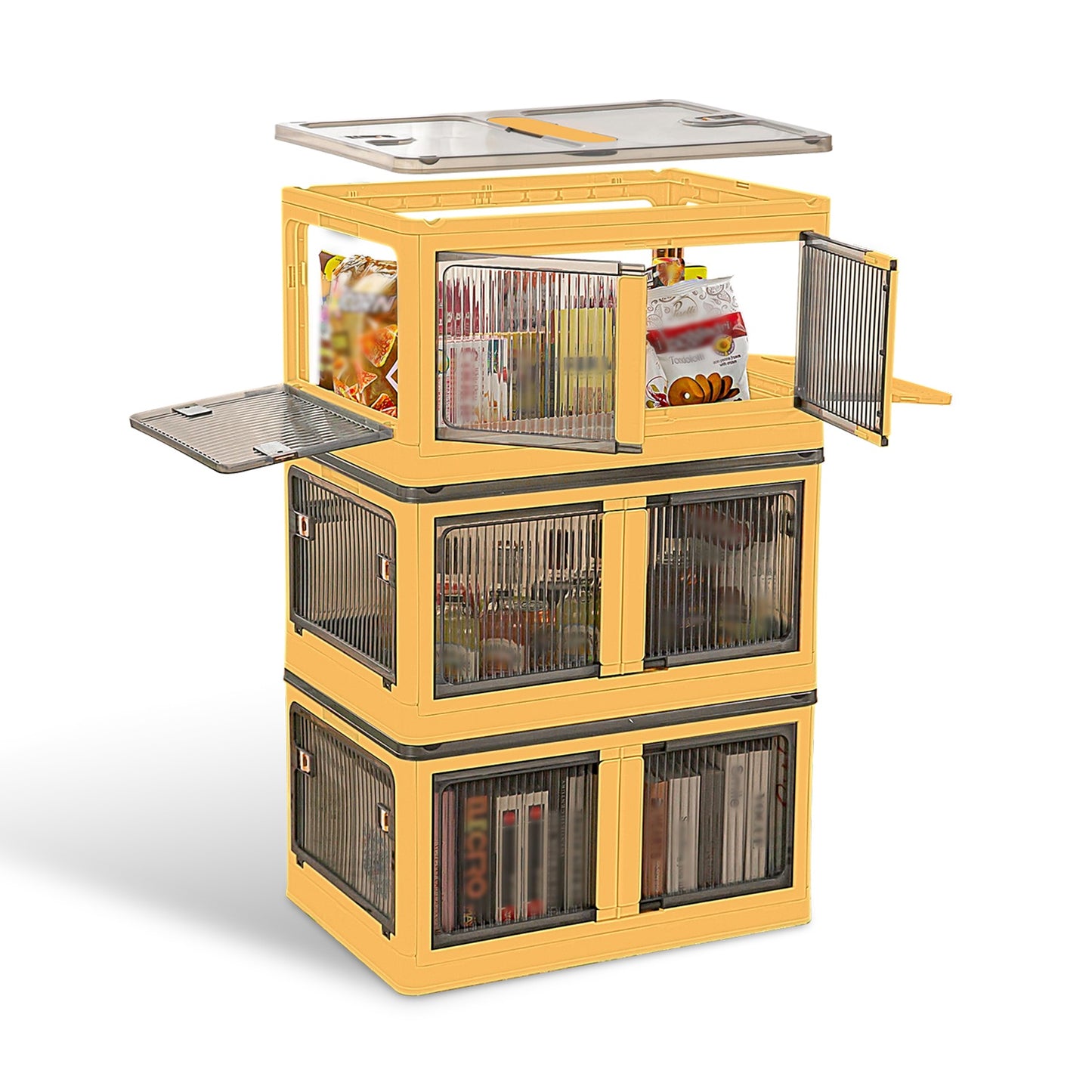 3Pcs Foldable Storage Bins With Lid 4 Doors Collapsible Stackable