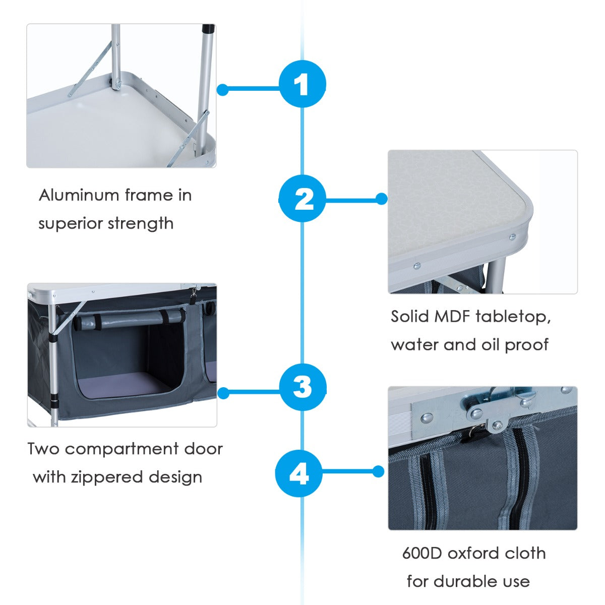 47" Portable Aluminum Camping Table with Carrying Handle & Organizer