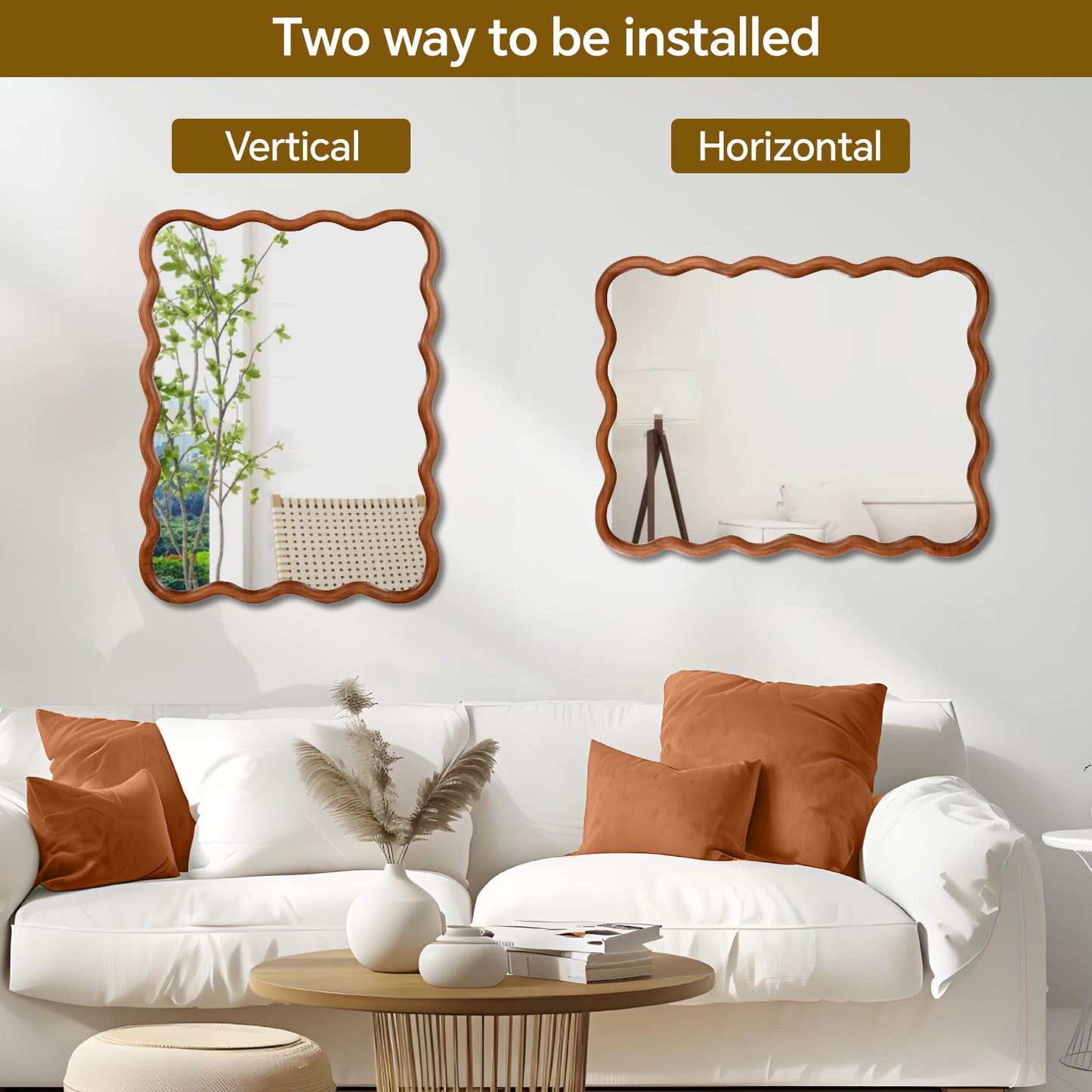 Wavy Rectangle Solid Wood Frame Decorative Mirror - 30x40