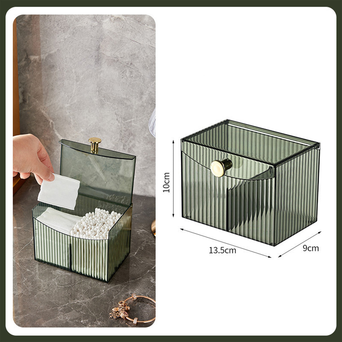 2-Grid Cotton Swab & Pad Dispenser Organizer with Flip-Top Lid