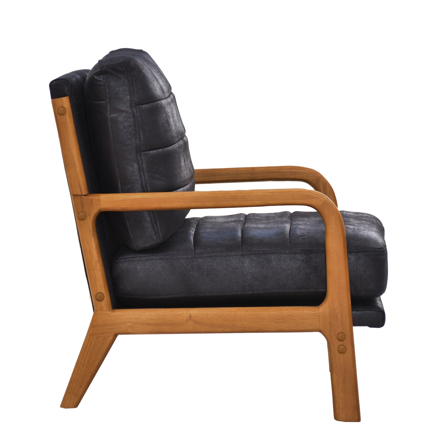 Mid-Century Modern Black Foil Fabric Wood Armchair