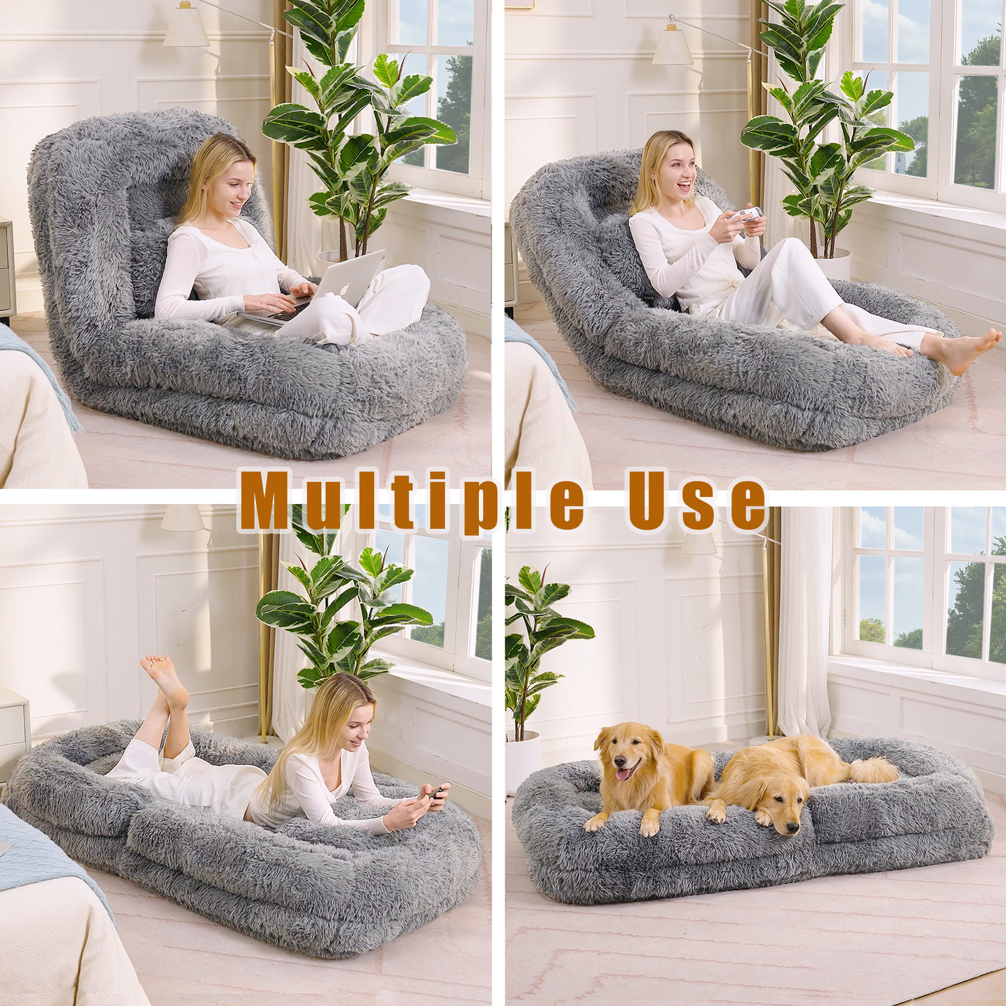 5-Position Adjustable Human Dog Bed & Lazy Sofa - Light Gray