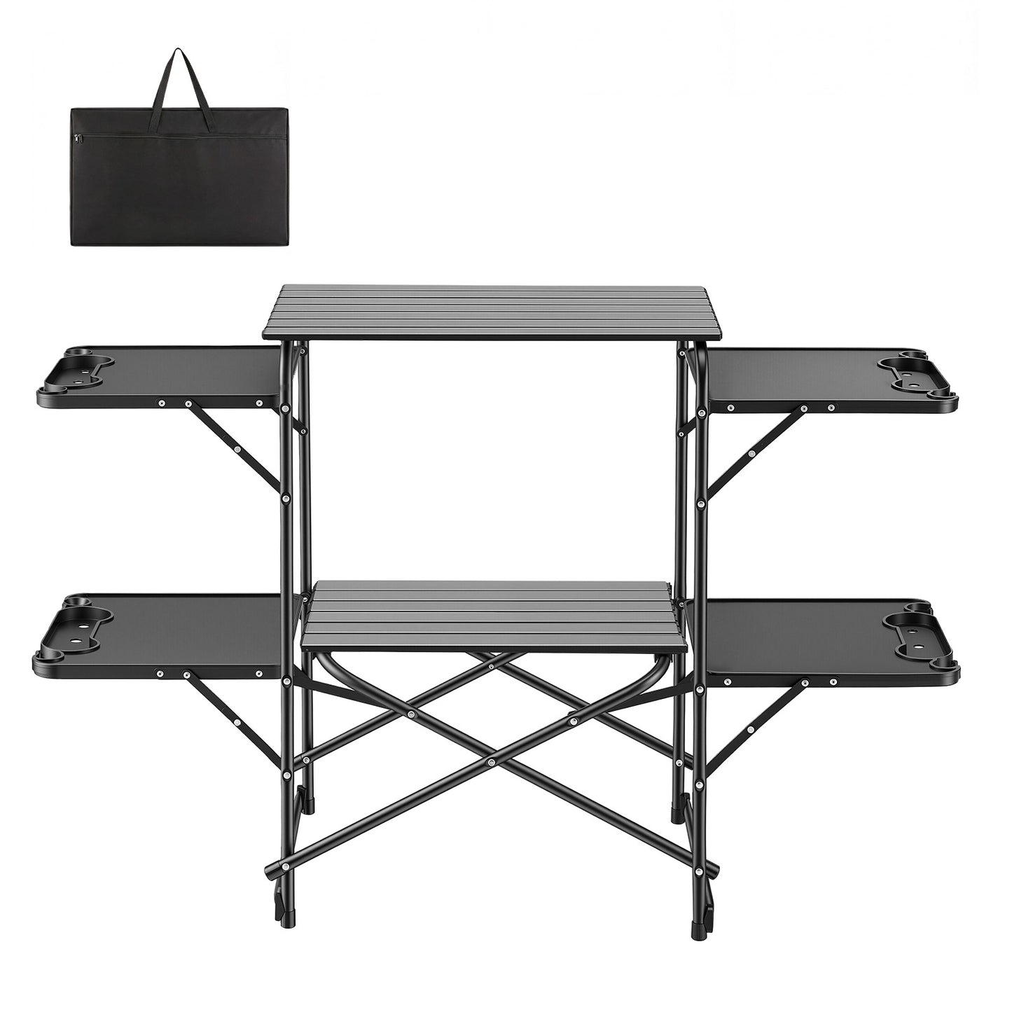 Portable Folding Camping Kitchen Table with 4 Side Tables, Heat Resistant Surface & Carry Bag