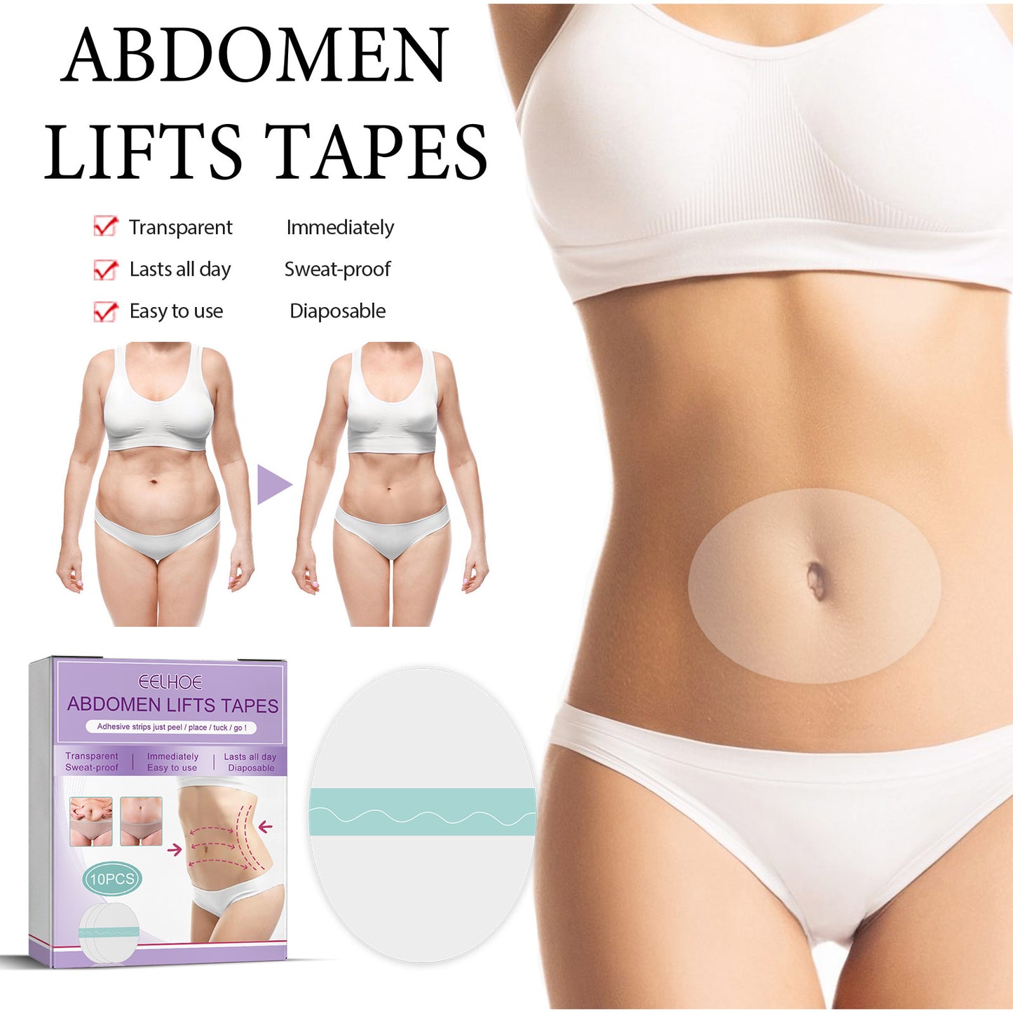 Abdomen Lifting Tapes - Transparent Belly Contouring & Firming Patches