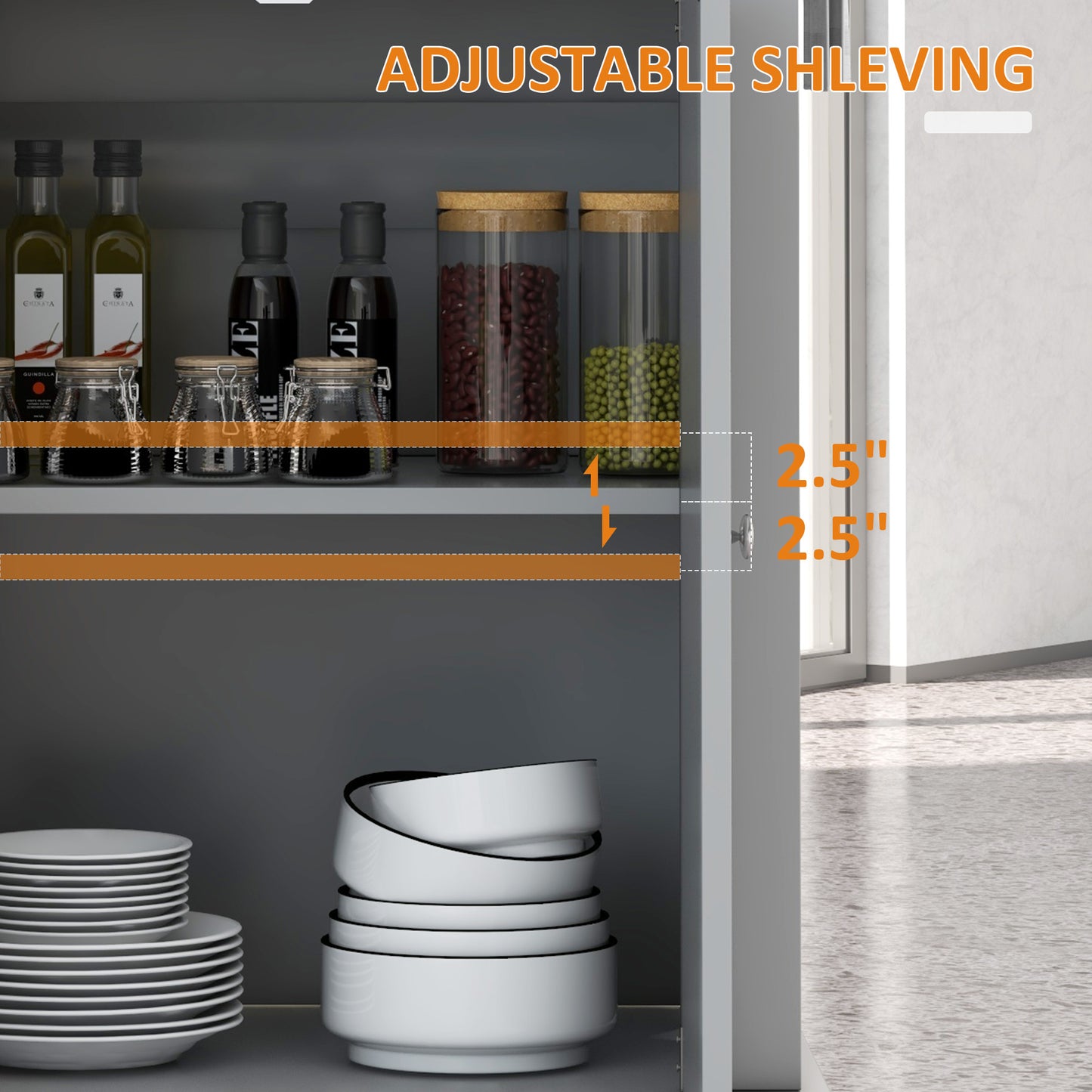 Portable Kitchen Island Cart with Drawer & Adjustable Shelf - Grey
