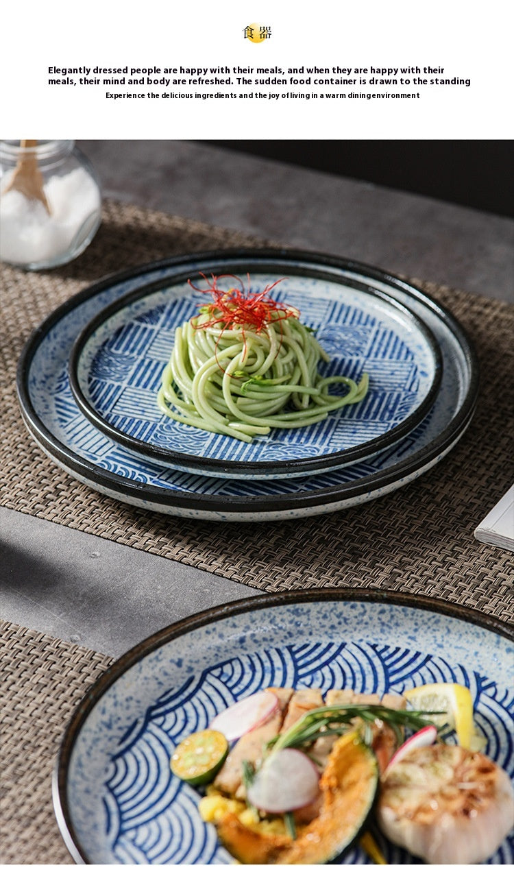 Japanese Style Ceramic Round Dinner Plate - Large Porcelain Tableware