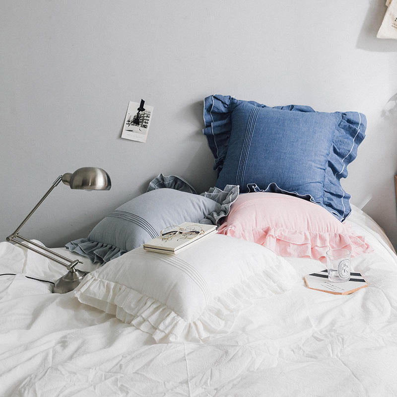 Small Cotton Pillowcase - Ruffled Pure Cotton Home Cushion Cover
