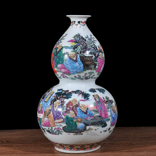 Porcelain Gourd-Shaped Decorative Vase with Dragon and Phoenix Design - Multiple Styles