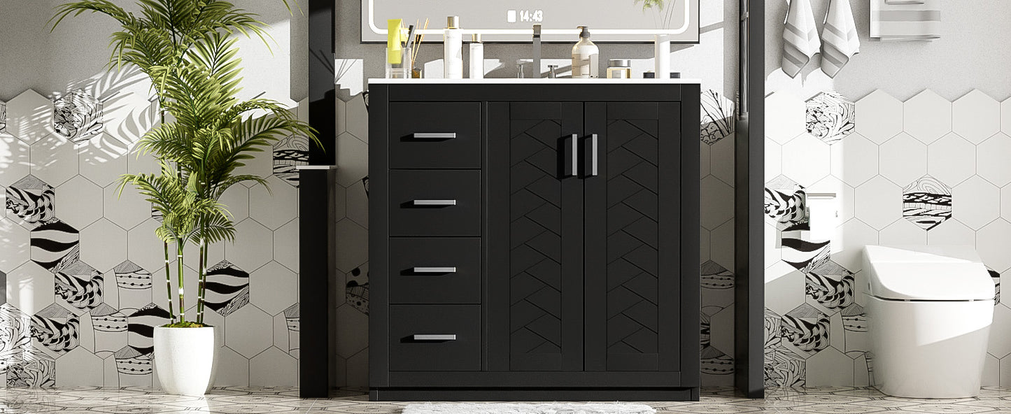 36-Inch Black Bathroom Vanity with Ceramic Sink & Soft-Close Drawers
