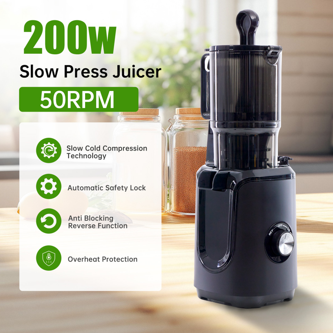 Cold Press Juicer with Wide Feeding Trough - Black