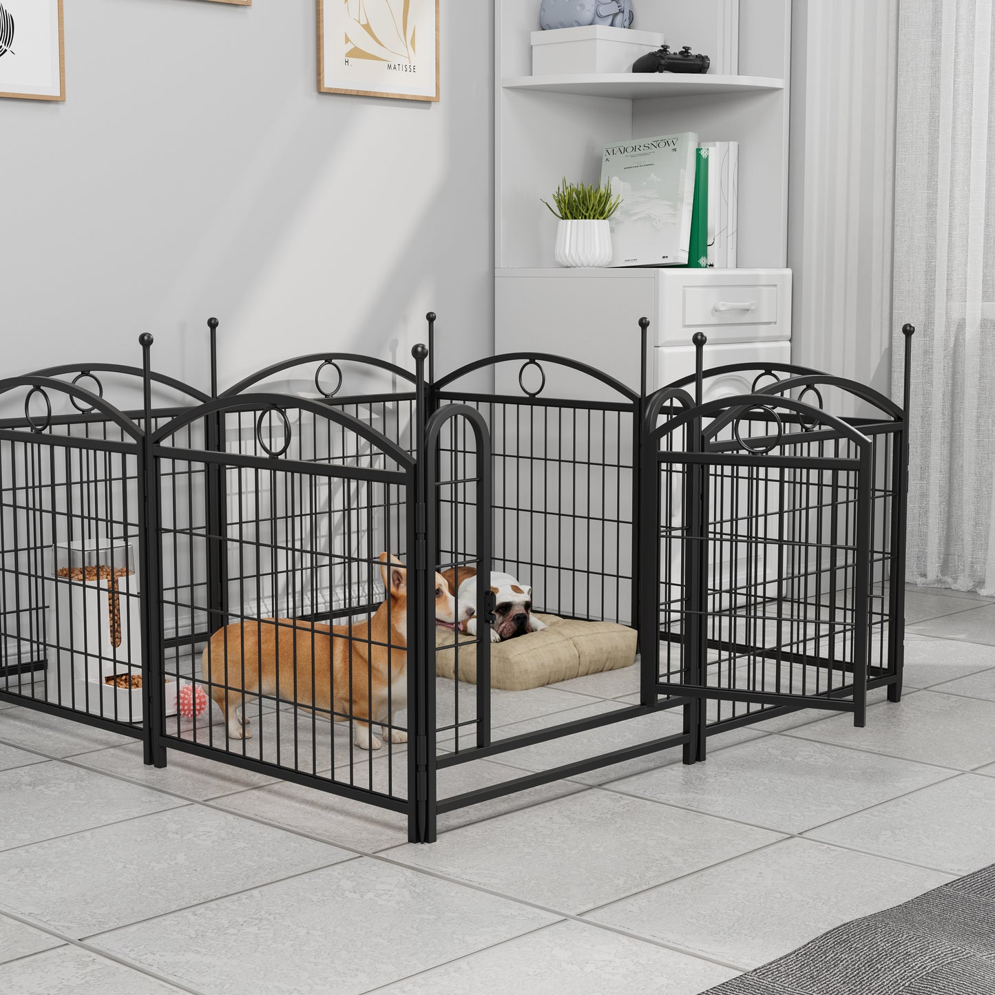 Indoor/Outdoor 24 Inch Dog Playpen - Heavy Duty Metal Pet Fence with Doors