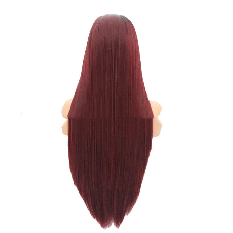 Wine Red Long Straight Hair Headgear - 26 Inch