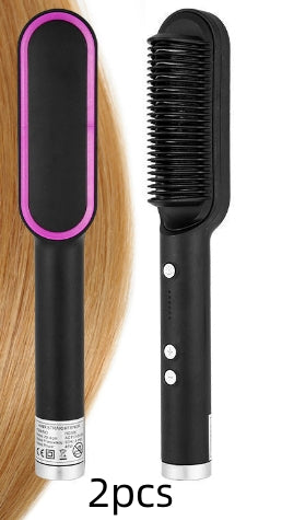 2-in-1 Hair Straightener Curling Iron Hot Comb with Negative Ions - Multi-Functional Electric Hair Styling Brush