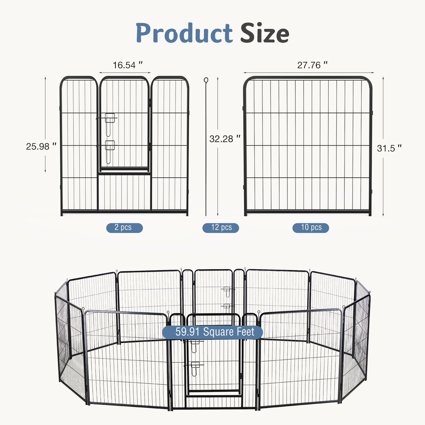 Foldable Metal Pet Fence With Door, Outdoor & Indoor Dog Kennel - Multiple Sizes