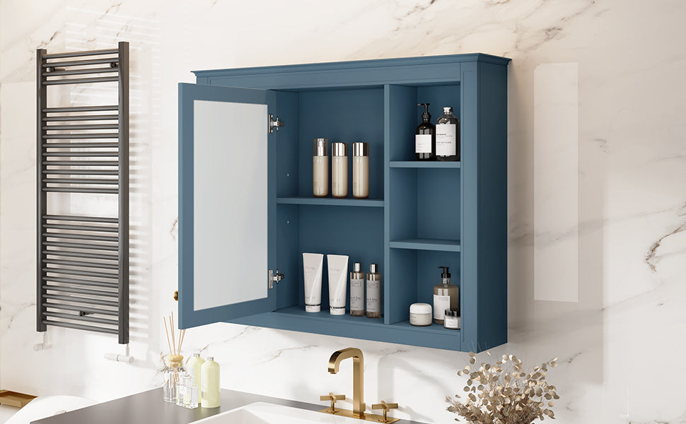 35'' x 28'' Wall Mounted Bathroom Storage Cabinet with Mirror - Indigo Blue