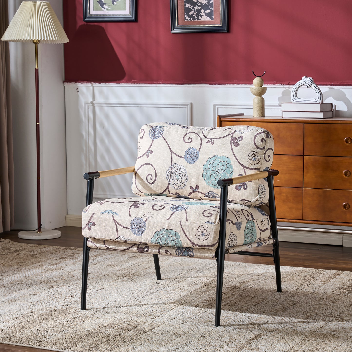 27.56 Modern Accent Chair With Plush Cushions, Minimalist Metal