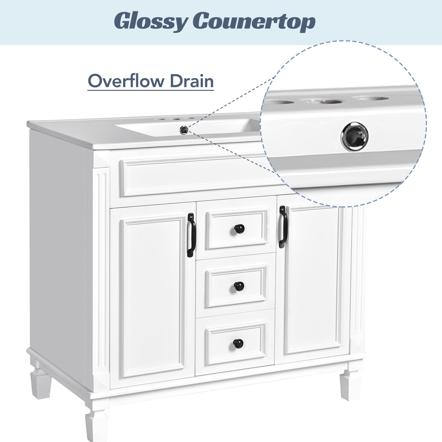 36-Inch Modern Bathroom Vanity with Sink & Storage Cabinet - White